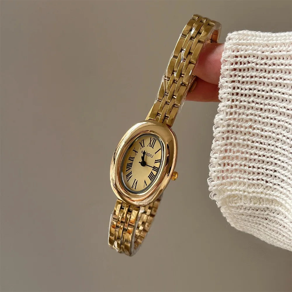 Fashion Women Mid Ancient Style Oval Dial Small Watch Adjustable Steel Strap Quartz Wristwatch Relogio Feminino Dropshipping