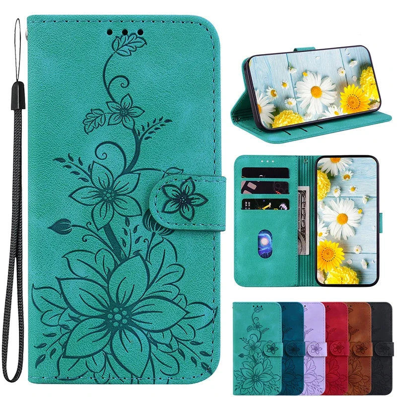 Wallet Flip Cover Flower Case For Redmi 14C Magnetic Leather Phone Cases Lily