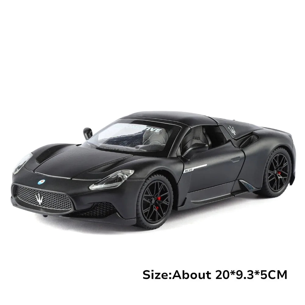1:24 MC20 GT2 Sportscar Model Alloy Diecast Toys Front Wheel Steering Sound Light Pull Back Miniature Vehices Kid Christmas Gift
