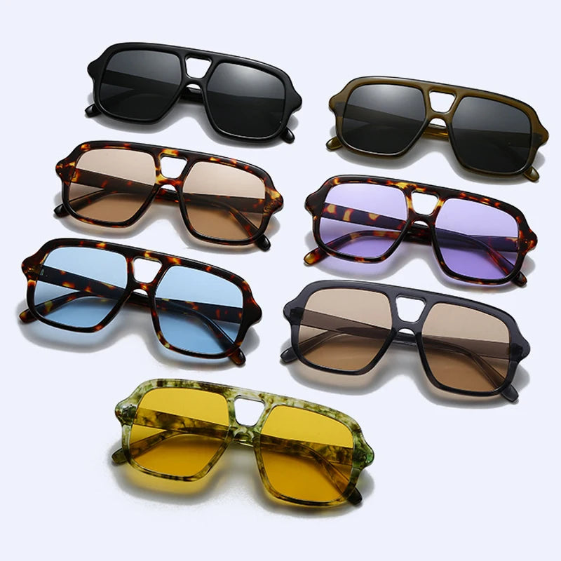 JNPCXI New Ins Popular Fashion Double Bridges Square Men Sunglasses Vintage Punk Yellow Shades UV400 Men Trending Sun Glasses