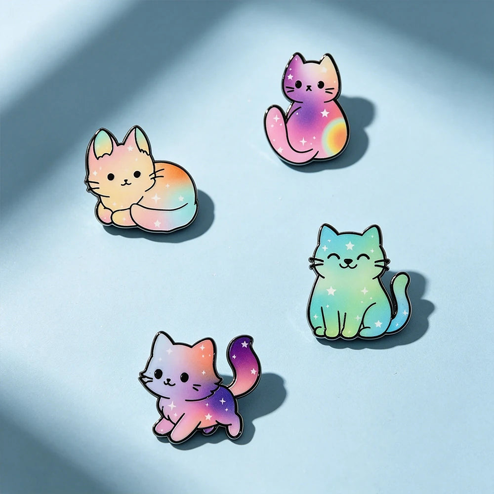 4 Pcs Cute Rainbow Galaxy Cat Enamel Pins Kawaii Cartoon Brooches Animal Lapel Badges Jewelry Gifts for Cat Lovers & Pride Acces