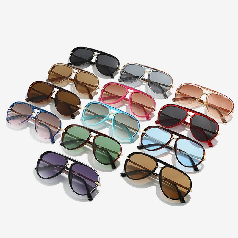 JNPCXI New Fashion Double Bridges Pilot Women Oversized Sunglasses Retro Candy Color Gradient UV400 Men Punk Sun Glasses