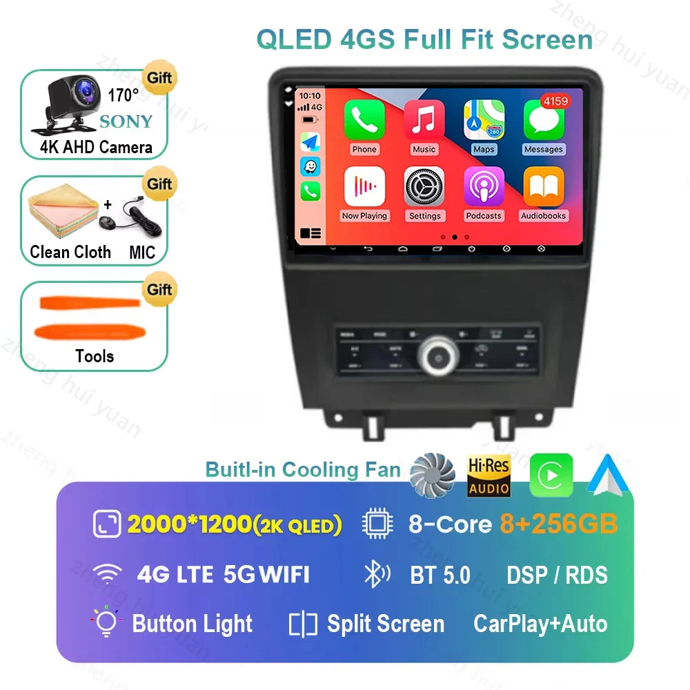For Ford Mustang 2010 2011 2012 2013 2014 Android 16 GPS WIFI 4G Carplay&Auto Car Radio Navigation QLED Multimedia Stereo Player