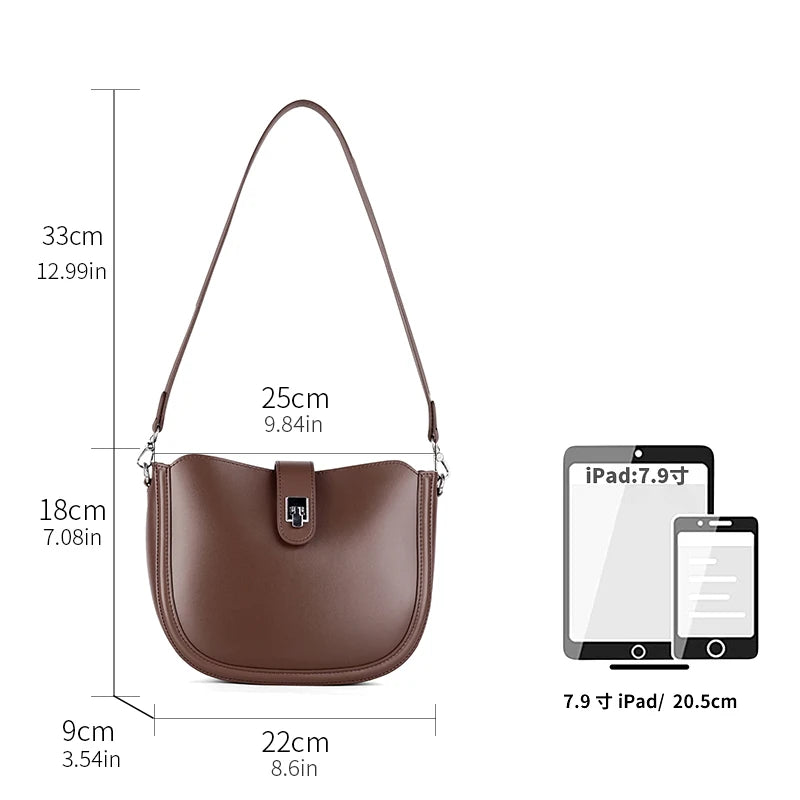 Women's fashion cowhide Genuine Leather Crossbody Handbag Female Vintage Underarm Shoulder Bag luxury designer Messenger Bag