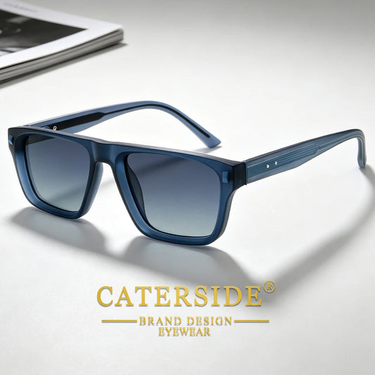 CATERSIDE New Square Sunglasses Men Spring Hinge Frame Gradient Lens Daily Wear Shades Women's Business Travel Sun Glasses UV400