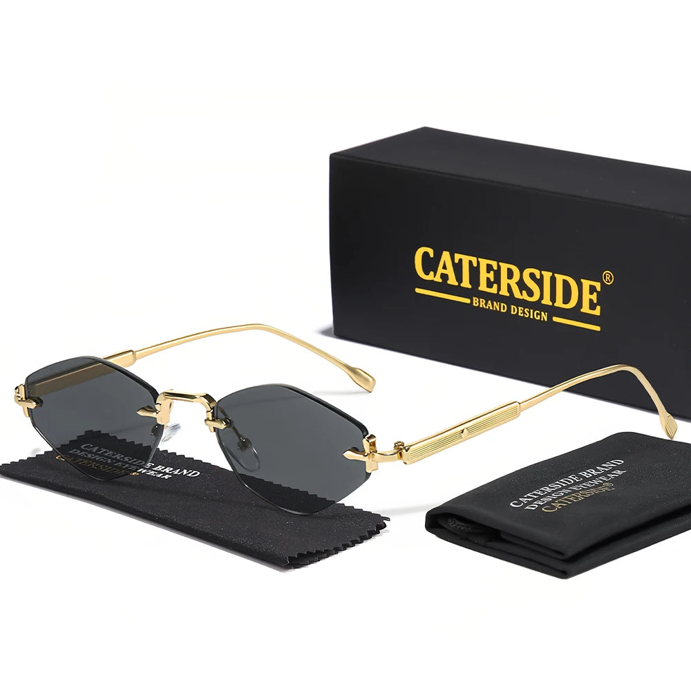 CATERSIDE Punk Men's Small Sunglasses High-Quality Polygon Metal Frame Y2K Sun Glasses Women's Party Outdoor Small Glasses UV400