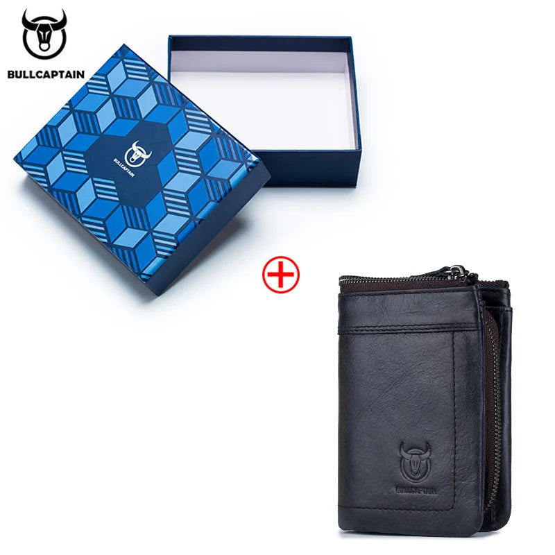 BULLCAPTAIN RFID Fashion Leather Men's Wallet Retro Short Wallet Clutch Bag Men's Zipper Wallet Card Case Coin Purse