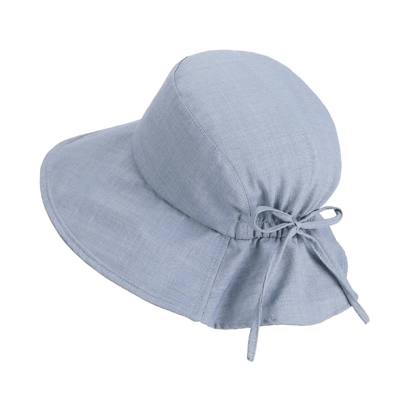 6152-New summer outdoor wide-brimmed sun hat for children, making the face look smaller. Fashionable bow hat for fishermen.