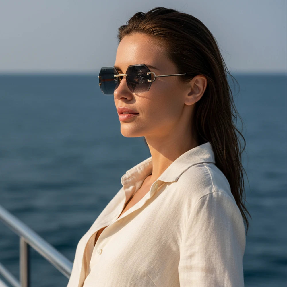 CATERSIDE Rimless Men's Sunglasses Polygon Vintage Frameless Glasses Gradient Lens Women Traveling Party Business Sun Glasses