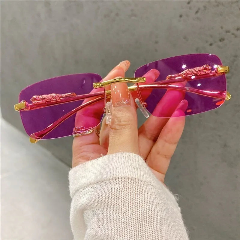 Retro Korean Sunglasses Seaside Cheetah Decorative Frameless Glasses Anti UV400 Gradient Cut Lens Elegant