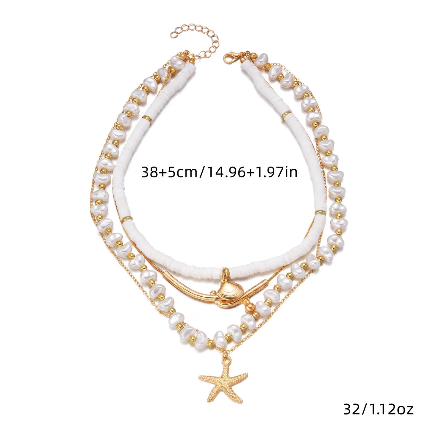 4Pcs/Set Pearl Starfish Shell Necklace Set Bohemian Summer Ocean Multi-layer Pendant Jewelry