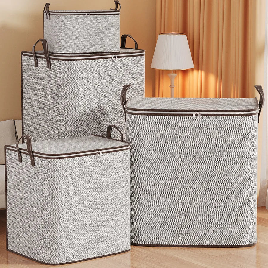 Non-woven Fabric Large Capacity Zipper Storage Bag, Suitable for Organizing and Storing Bedding, Clothes and Blankets