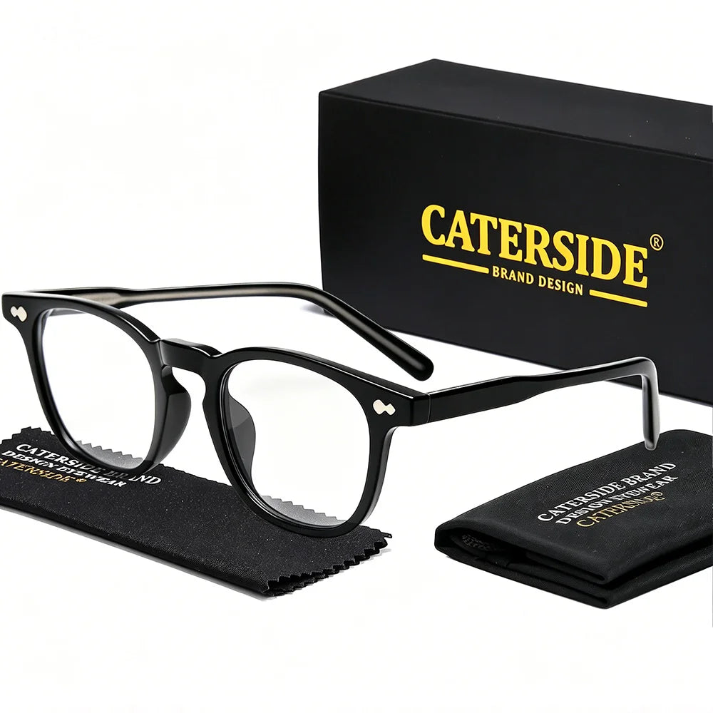 CATERSIDE Men's Fashion Glasses Frame High Quality TR-90 Round Frame Flat Light Glasses Women's Business Festival Gift Glasses