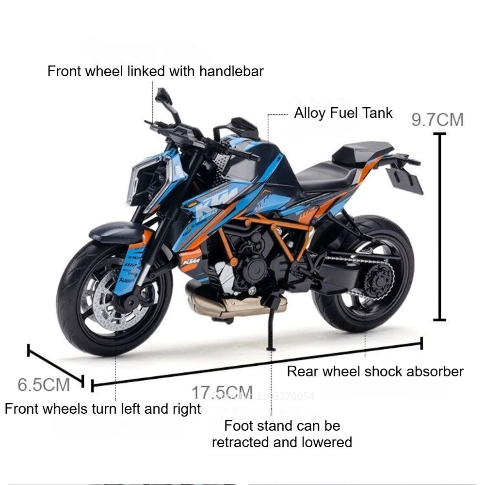 1:12 KTM 1390 KTM RC 390 Alloy Model Toys Car Diecast Motorcycle Front Wheel Steering Shock Absorption Vehice Kids Birthday Gift