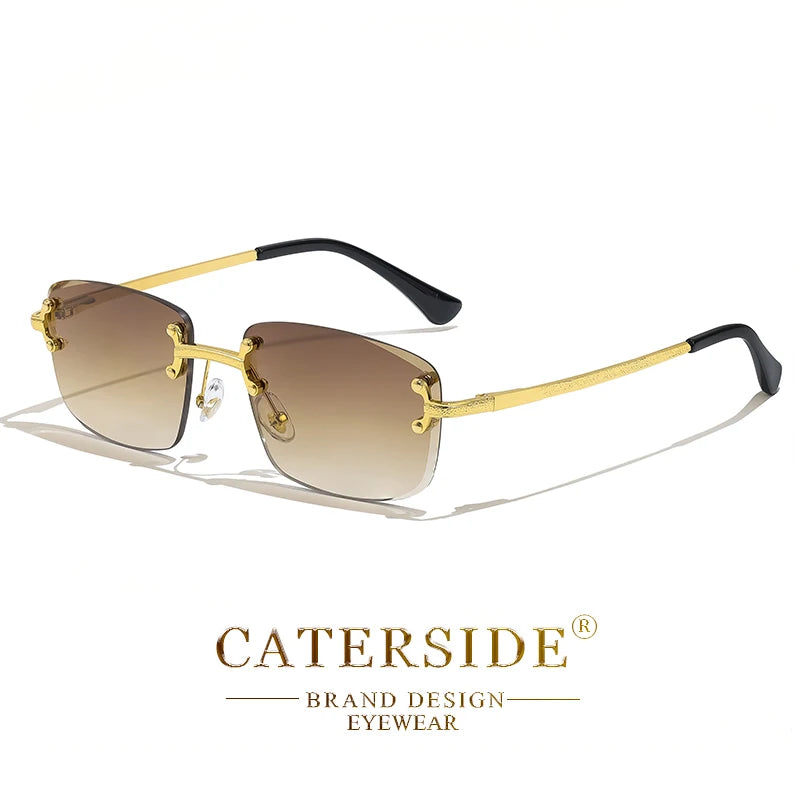CATERSIDE Metal Rimless Frame Gradient Men's Sunglasses Punk Luxury Women Eyewear Small Rectangle Sun Glasses for UV400 Driving
