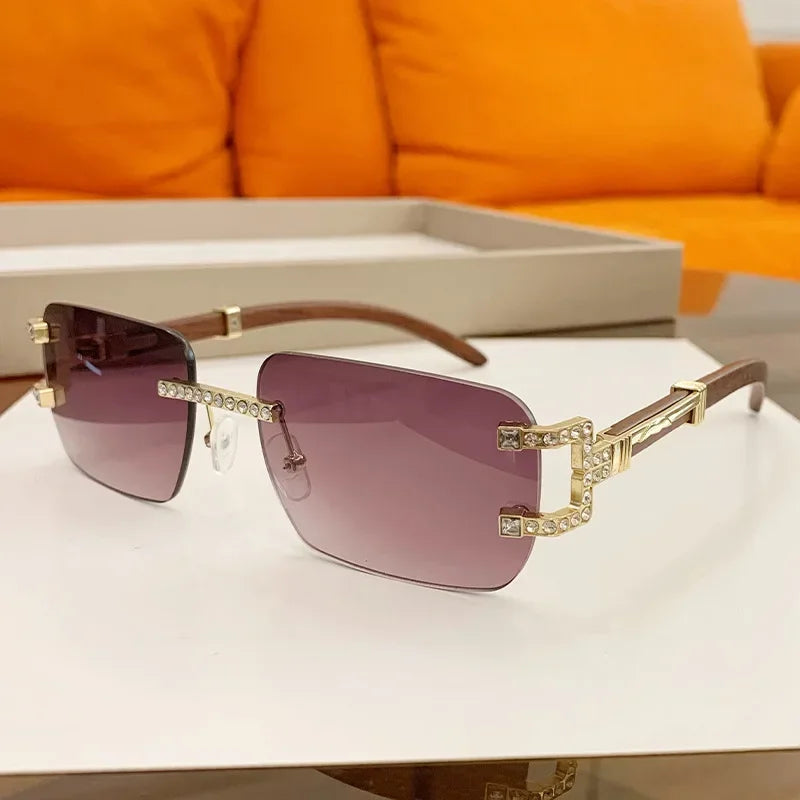 JNPCXI Fashion Luxury Brand Designer Rimless Diamond Sunglasses Women Crystal Rhinestone Square Sun Glasses for Female