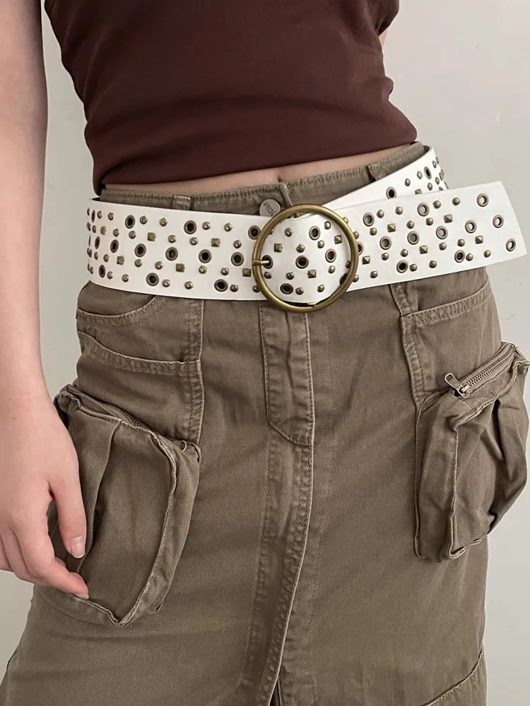 The Waste Soil Wind N Style Retro Belt Woman 2024 New Style Rivet Wide Belt Collocation Jeans Decoration High-Grade Feeling