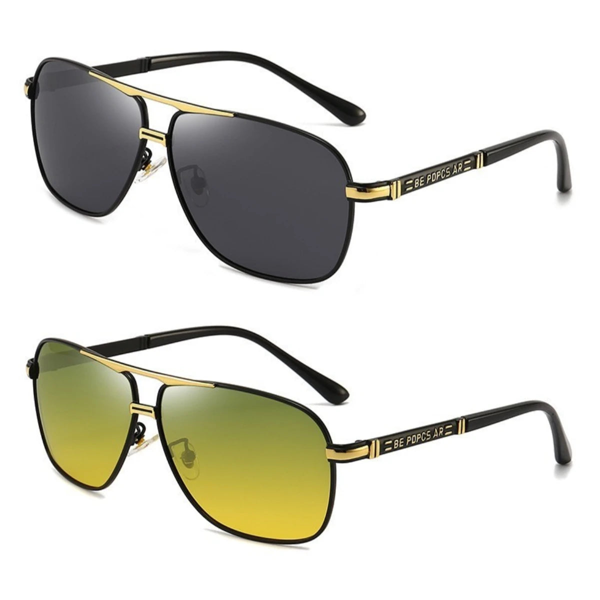 2PCS Polarized Sunglasses Men's Square Double Beam Sunshade Driver's Driving  Fishing Color Changing Day and Night Dual-use
