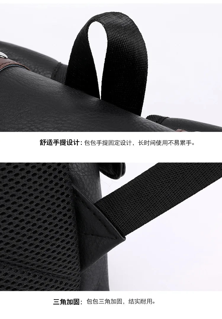 Leather Shoulder Backpack Waterproof Men Retro Casual Business Laptop Bags