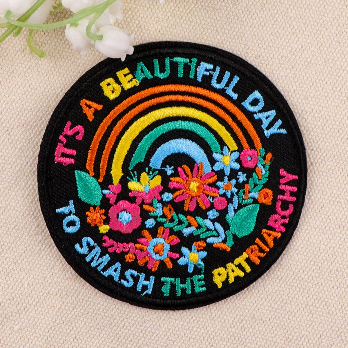 IT'S A BEAUTIFUL DAY Patches On Clothes Feminism Iron on Embroidered Patches For Clothing DIY Stripes Applique Accessory