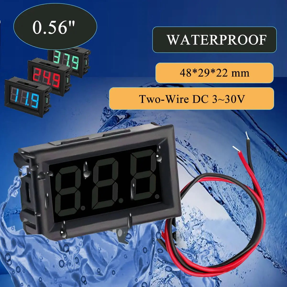 Digital Voltage Display 4Pack 0.56" Two-Wire DC 3V-30V Green LED Voltmeter Waterproof Display Voltage Tester Meter