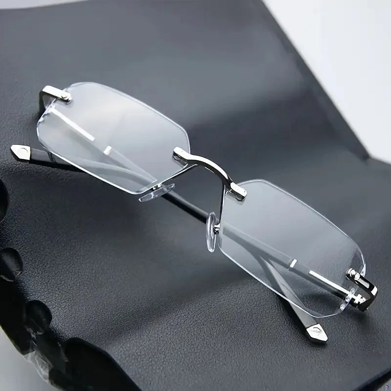 Retro-style Square Rhinestone Frameless Computer Glasses for Men and Women Metal Frames Fashionable Frameless Computer Glasses