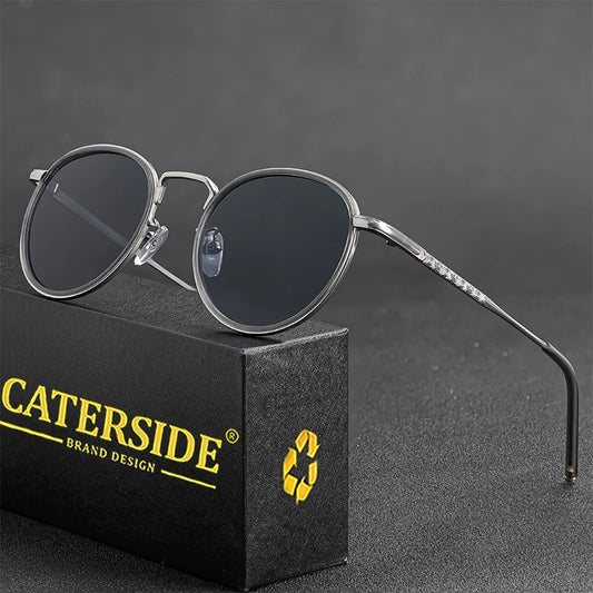 CATERSIDE Retro Round Sunglasses Men's Punk Metal Frame Brand Design Sun Glasses for Women's Party Travel Eyewear Business UV400