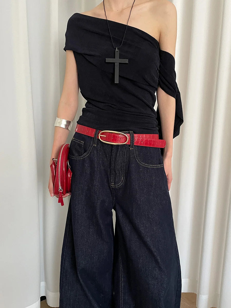 Fashionable retro belt for women, 2025 new design sense, minority red belt with jeans belt