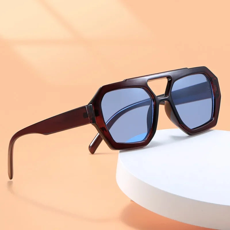 JNPCXI Vintage Square Sunglasses for Women Men Thick Frame Double Bridges Eyewear Female Fashion Polygon Sun Glasses
