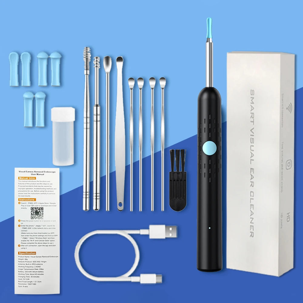 Wireless Intelligent Ear Cleaner 1080P Visual Otoscope Camera Ear Wax Remover Pick Spoon Cleaning Tools Luminous Endoscopy