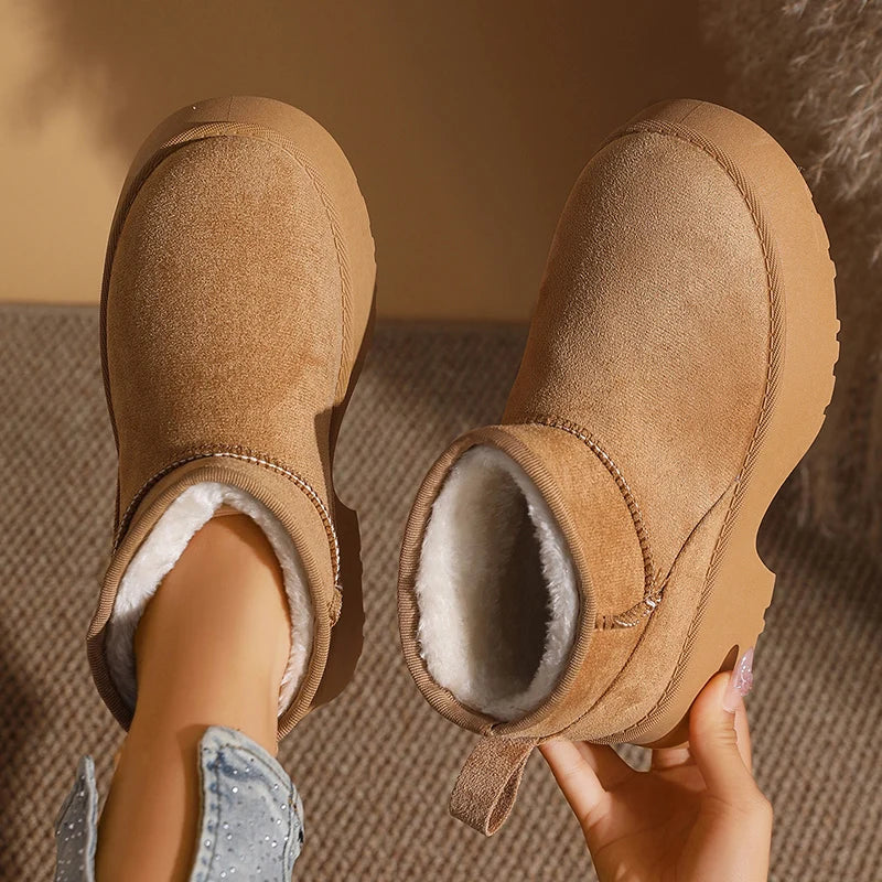 2025 New Faux Suede Thick Heel Snow Boots Women Slip On Warm Plush Winter Boots Woman Comfy Anti Slip Platform Ankle Botas Mujer