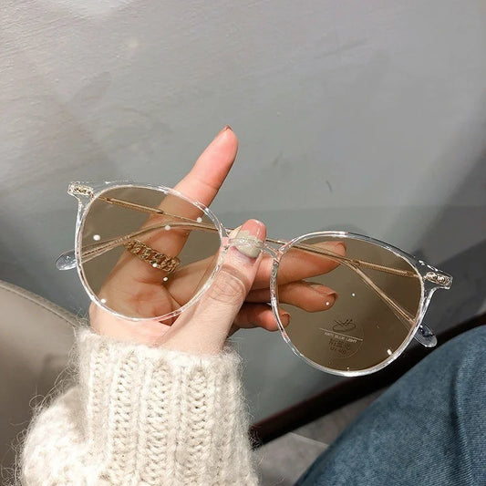 Photochromic Anti Radiation Eyeglasses For Women Transition Metal Frame Shades UV400 Eyewear Replaceable Lens
