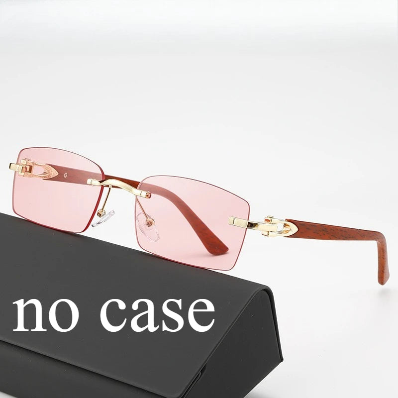 Fashionable Frameless Sunglasses with Ocean Panels, Trimmed Wood Grain, Leg Frames, Retro Men's and Women's Sunglasses