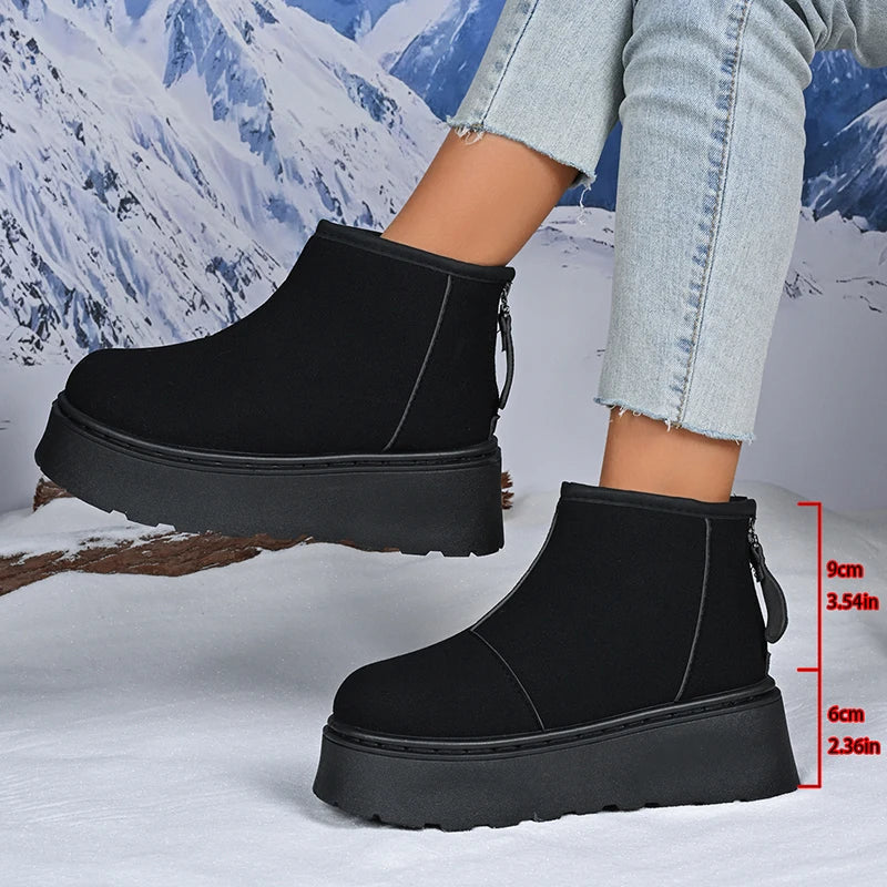 Winter Chunky Platform Snow Boots Women Big Round Toe Thicken Plush Ankle Boots Woman Thick Sole Non Slip Warm Short Booties