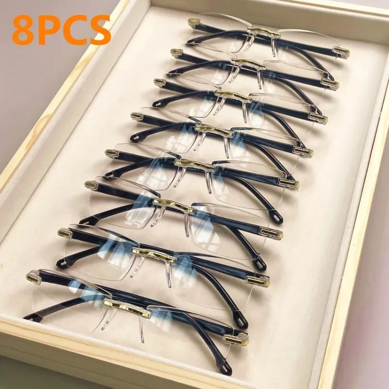 8pcs Rectangular Reading Glasses Vintage Stylish Presbyopic Glasses for Men And Women