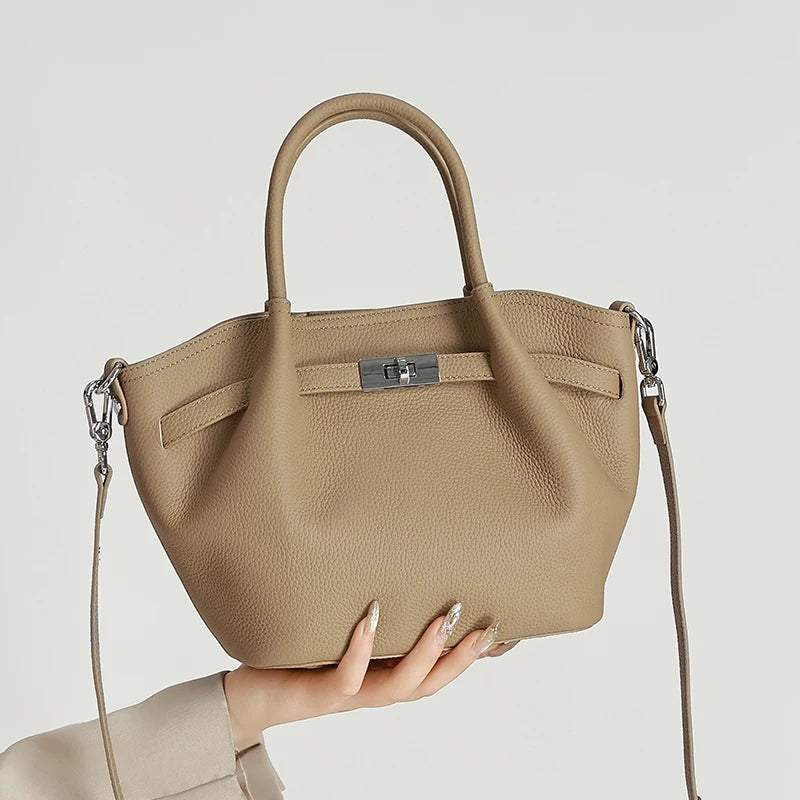 Fashionable Ladies' Genuine Leather Bucket Bag luxury designer handbags, top-grain leather commuting crossbody All-match Bag