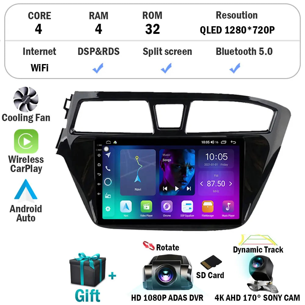 Android 15 For Hyundai I20 LHD 2015 2016 2017 2018 Car Radio Car Multimedia Player Stereo GPS Navigation WIFI 4G BT NO 2 Din DVD