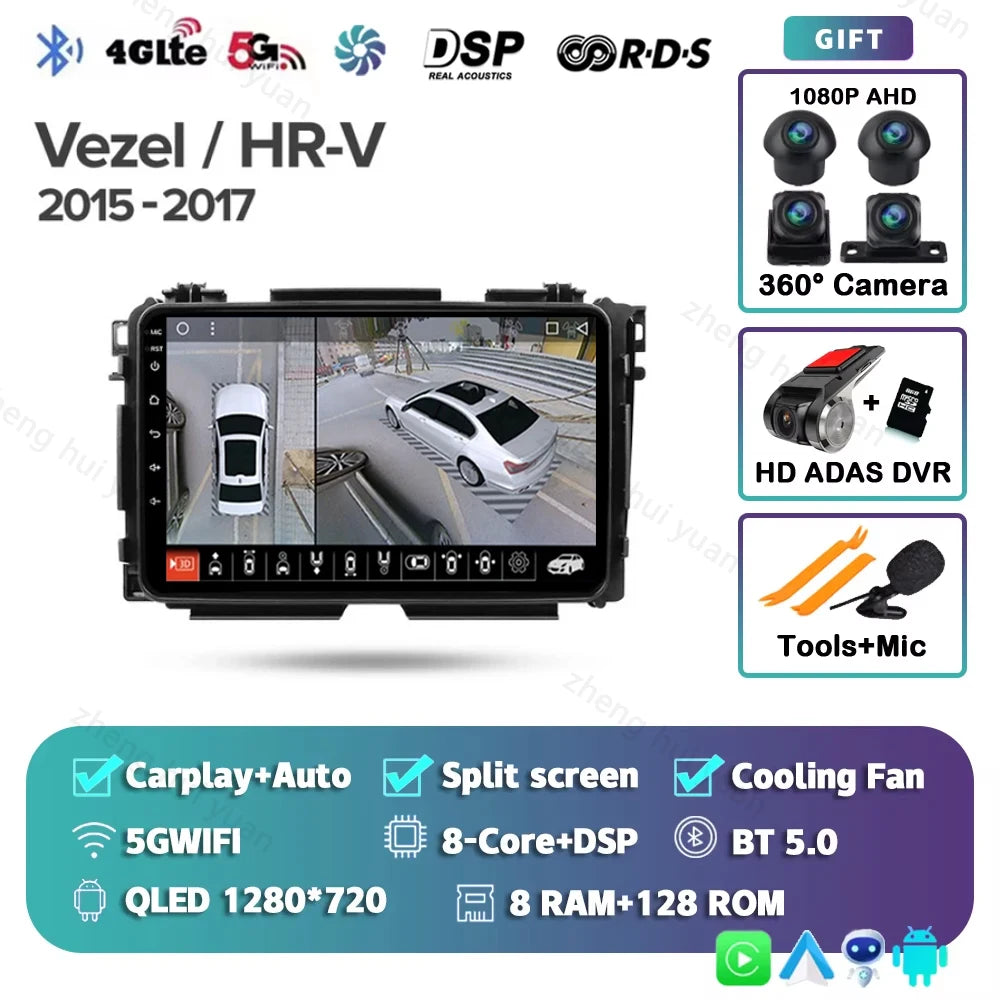 For Honda Vezel HR - V HRV HR V 2013 - 2019 Android 15 12+256GB CarPlay Auto Car Radio Multimedia Video Player GPS stereo Head