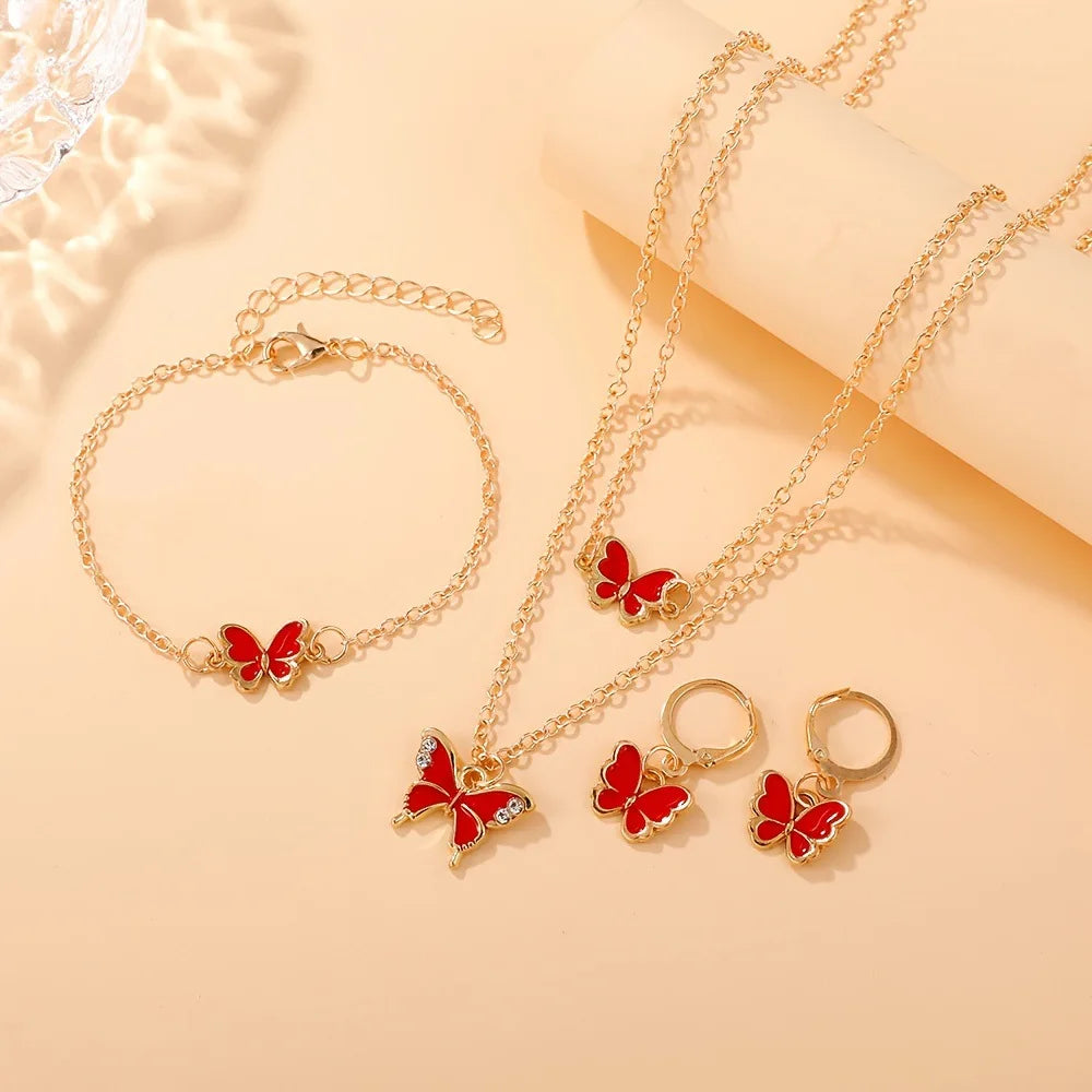 Romantic Black Butterfly Crystal Jewelry Set for Women Gold Color Necklace Earrings Bracelet Set Wedding Valentine's Day Gift