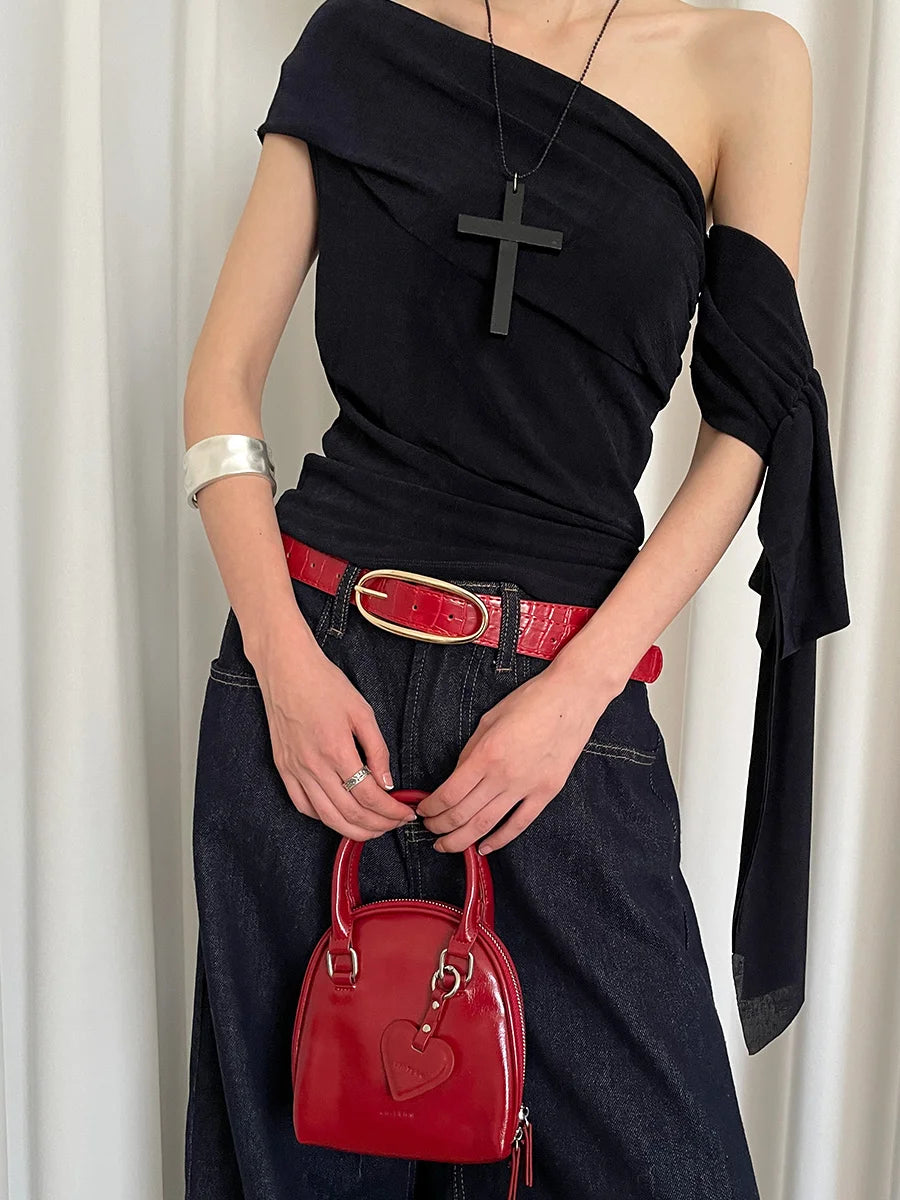 Fashionable retro belt for women, 2025 new design sense, minority red belt with jeans belt