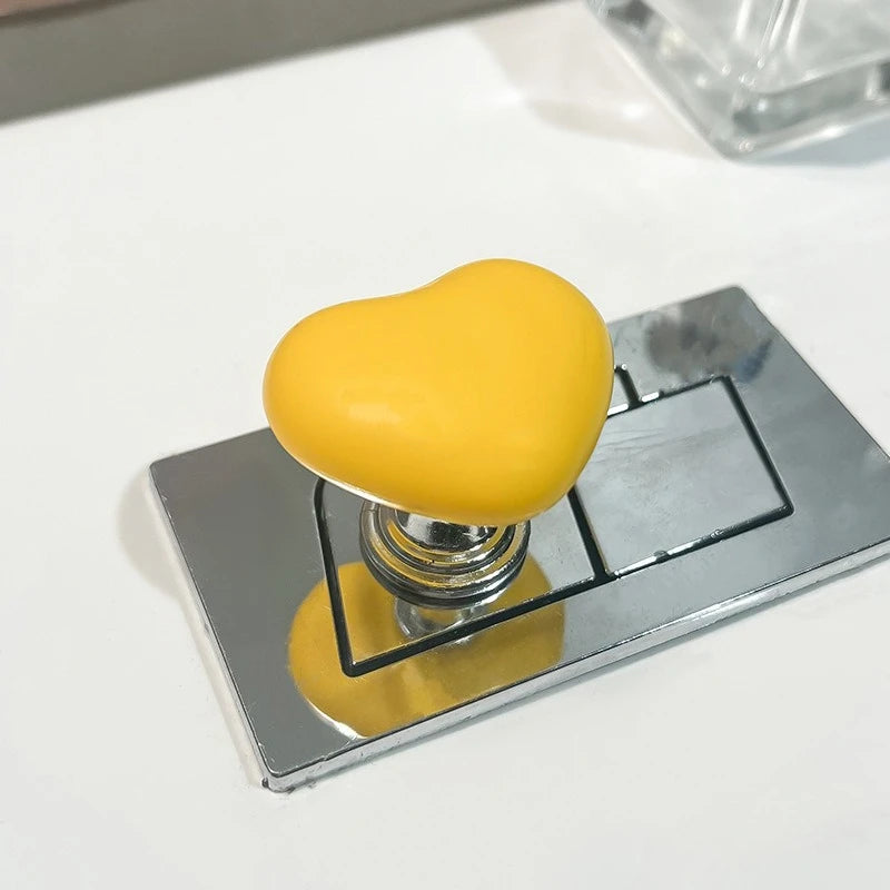 2pcs Handle Toilet Press Button, Heart Shaped Press Tank Push Switch, Toilet Lid Lifter, Practical Bathroom Accessory