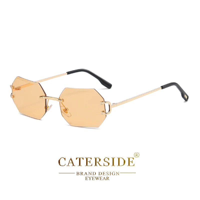 CATERSIDE Rimless Men's Sunglasses Polygon Vintage Frameless Glasses Gradient Lens Women Traveling Party Business Sun Glasses