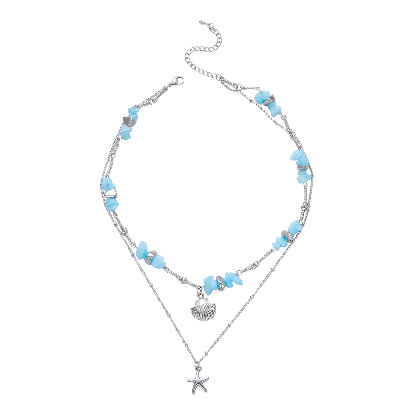 Summer Stone Starfish Shell Necklace Ethnic Bohemian Gravel Choker Fashion Beach Accessories