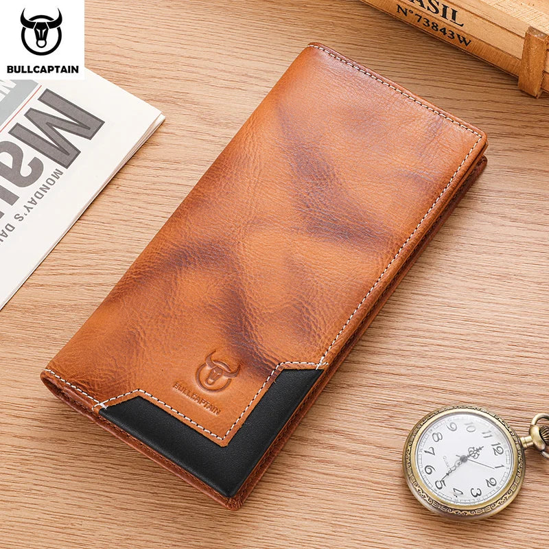 BULLCAPTAIN Genuine Leather Men's Long Handbag RFID Function Credit Card Holder Card Bag Leather Currency Multifunctional Wallet