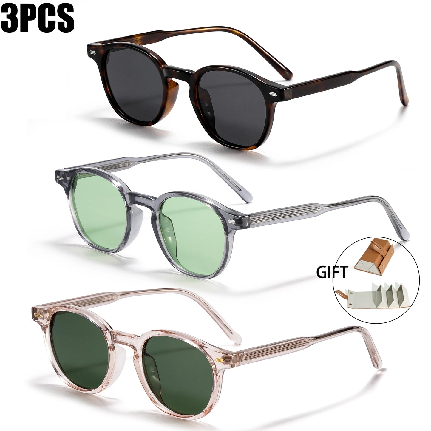 CATERSIDE Polarized Round Sunglasses Men TR Frame Core Insert Leg Sun Glasses Women Set Retro Driving Fishing Punk Eyewear UV400