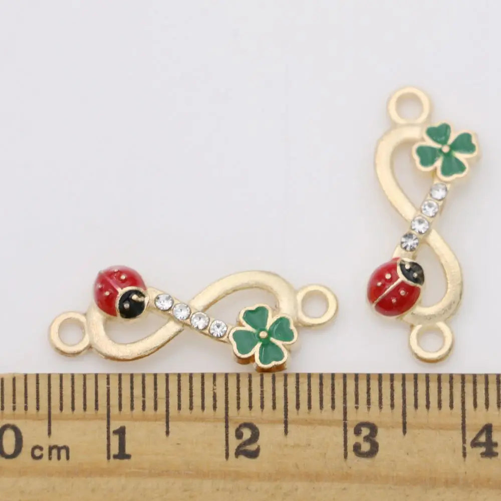 10Pcs Gold Color Crystal Enamel Infinity Beetle Clover Charm Connectors for Jewelry Making Bracelet Accessories DIY Craft