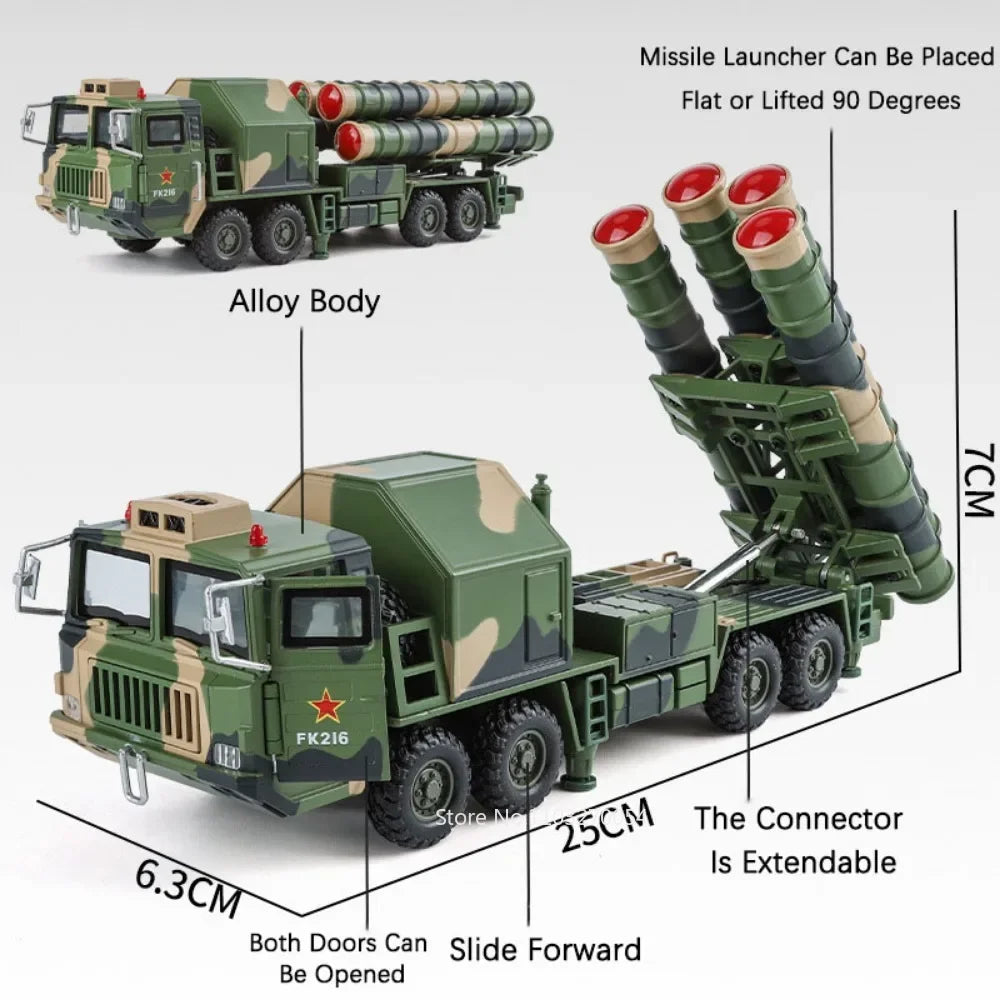 1:40 HQ-9 Anti-aircraft Missiles T99A  Alloy Model Car Toys Diecast Military Vehice Doors Opened Rubber Tire Children's Toy Gift