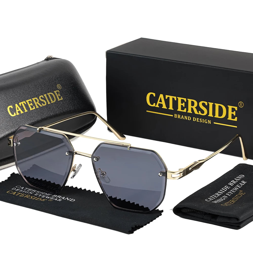 CATERSIDE Men's Frameless Sunglasses Flat Top Double Bridge Design Gradient Sun Glasses Suitable Women's Outdoor Driving Glasses