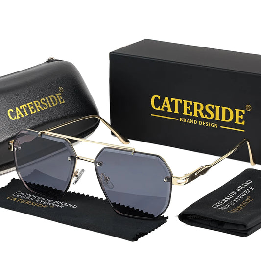 CATERSIDE Men's Frameless Sunglasses Flat Top Double Bridge Design Gradient Sun Glasses Suitable Women's Outdoor Driving Glasses