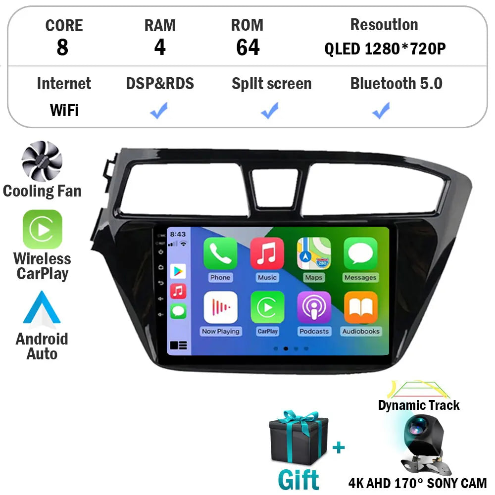 Android 15 For Hyundai I20 LHD 2015 2016 2017 2018 Car Radio Car Multimedia Player Stereo GPS Navigation WIFI 4G BT NO 2 Din DVD